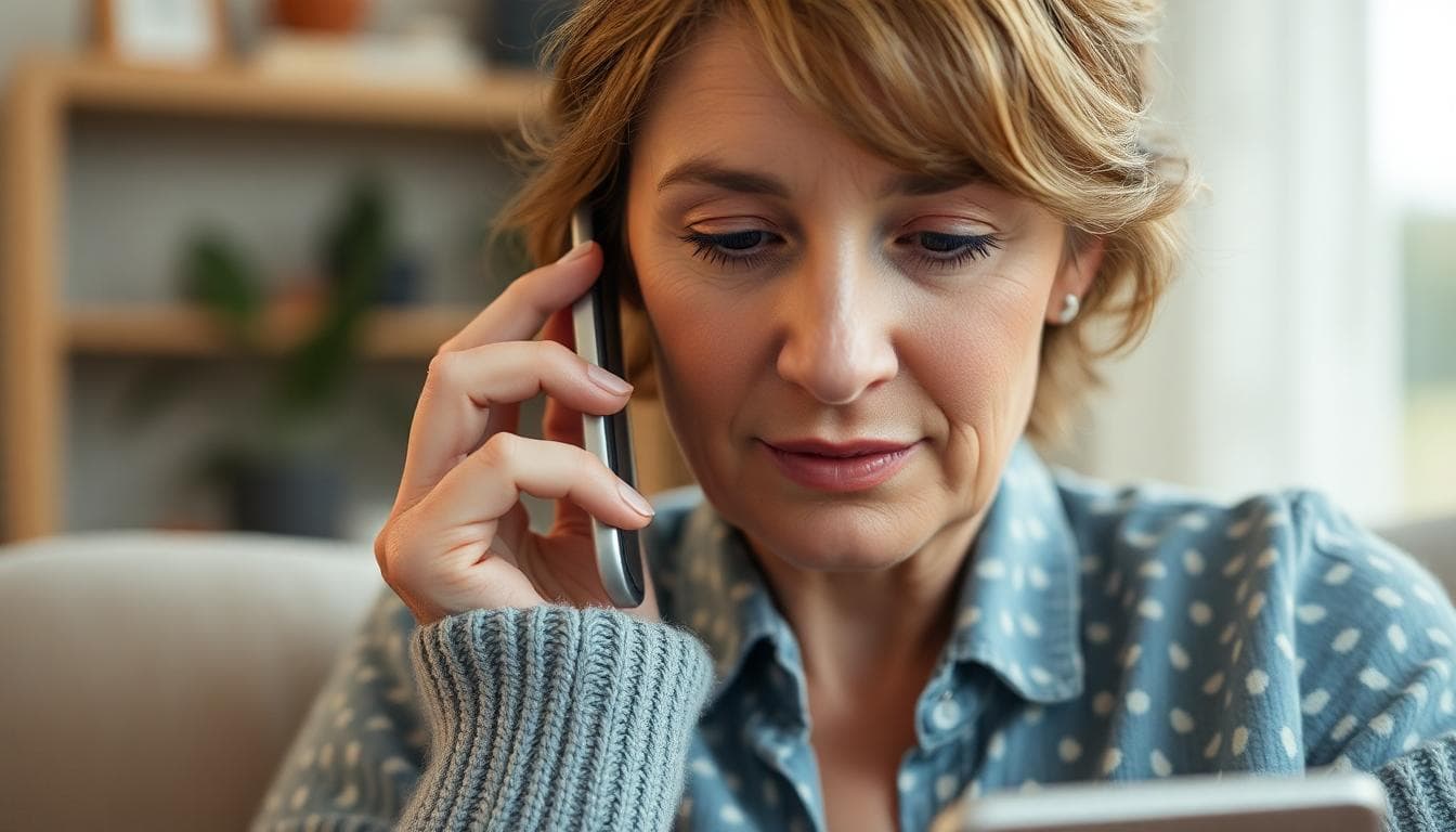 Concerned mother on phone call seeking legal help for her family — compassionate attorney support